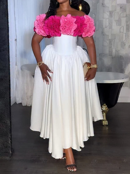 3D Flower Off Shoulder Party Dress