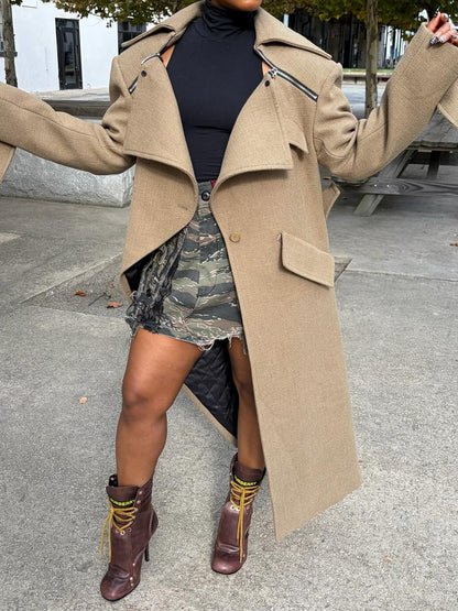 Woolen Irregular Asymmetric Coat