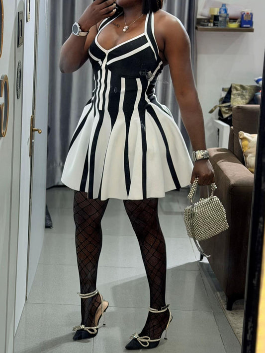 Halter Neck Color Block Mini Dress