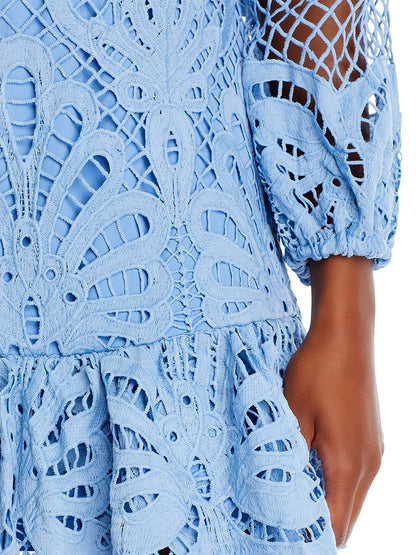 Mock Neck Lace Ruffled Dress