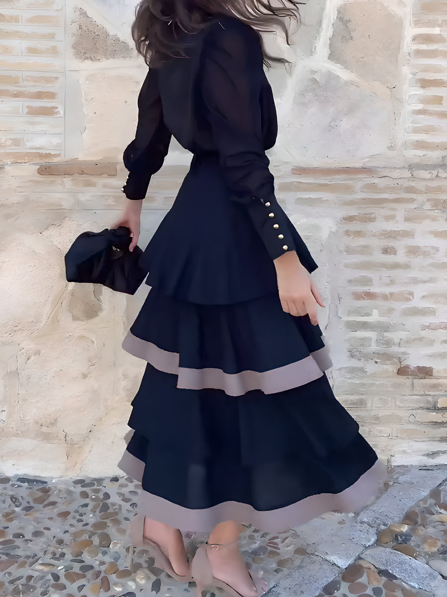 Elegant Deep V Neck Flouced Two Pieces Dress