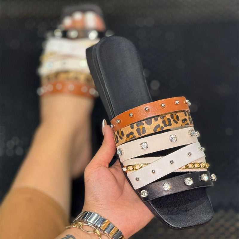 Leopard-Print Flat Crossover Sandals