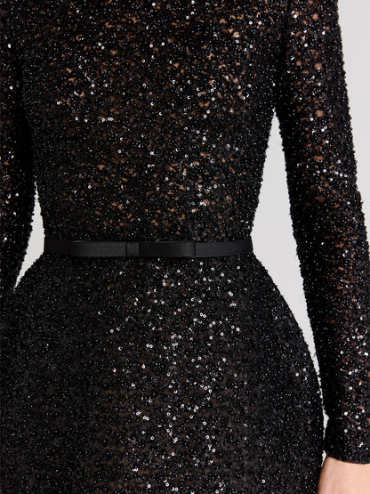 See-through Sequined Adjustable Belt Mini Dress