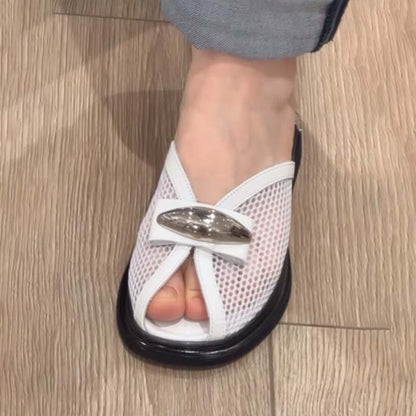 Mesh Fishmouth Flat Slippers