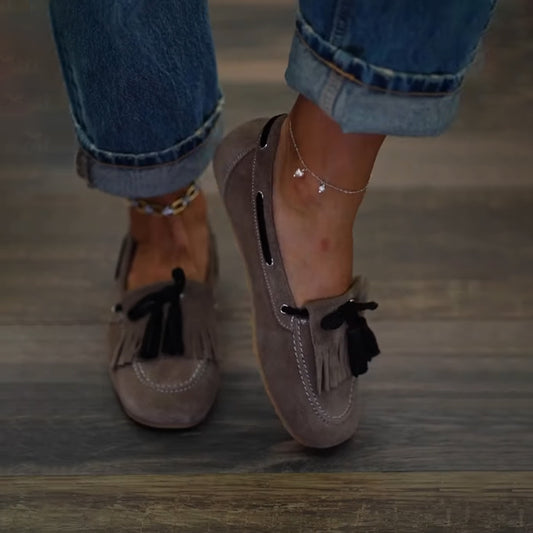 Slip-On Tassel Lace-Up Round-toe Loafers