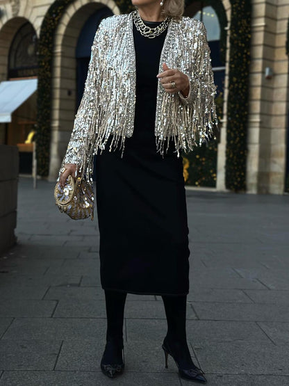 Fashion Sequin Fringe Cardigan