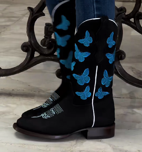 Butterfly Embroidered Western Cowboy Boots