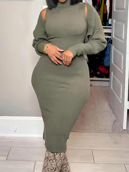 Cropped Cardigan Pullover Sweater Maxi Dress Sets