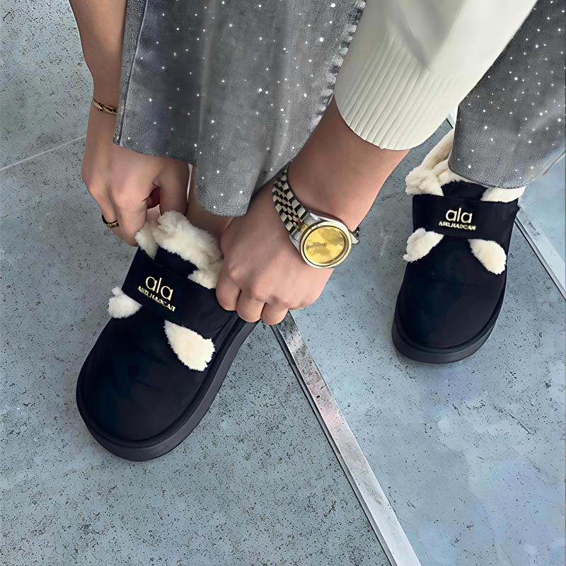 Warm Embroidered Round-toe Fleece Flats