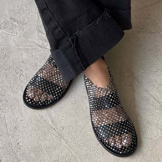 Round-toe Sandals Cut-out Rhinestone Sparkle Flats