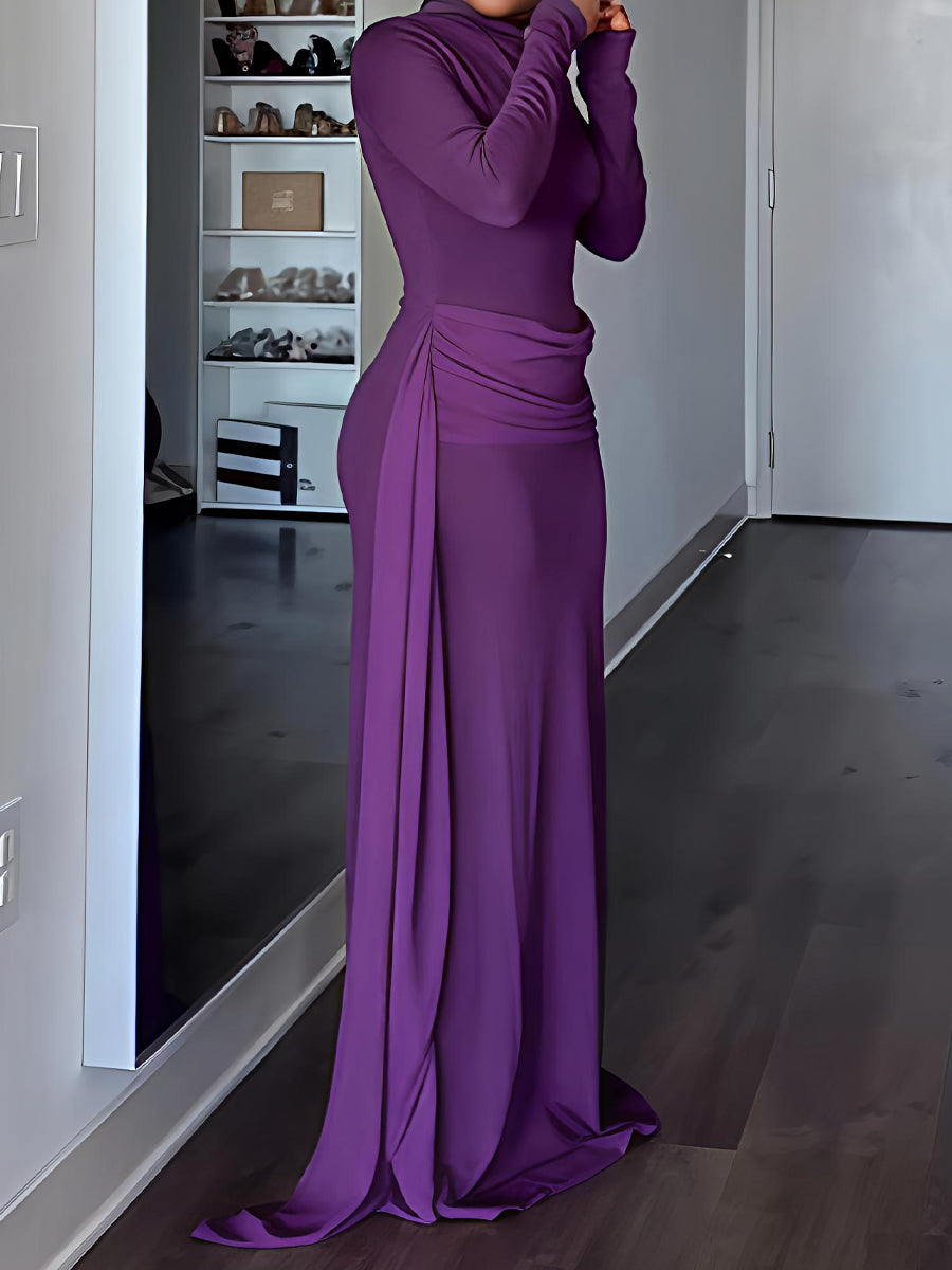Elegant High Neck Knitted Maxi Dress