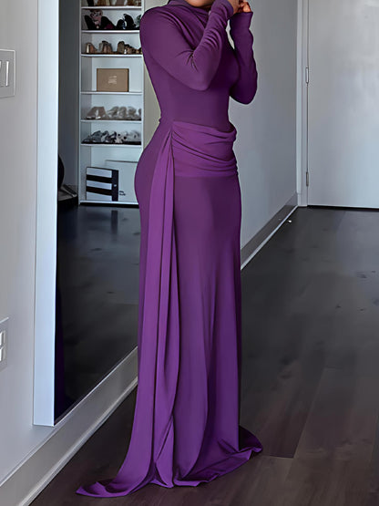 Elegant High Neck Knitted Maxi Dress