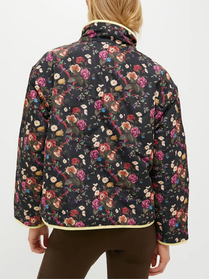 Reversible Front Zip Floral Print Coat