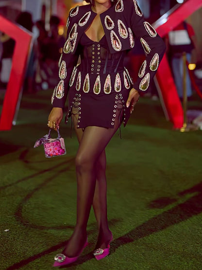 Shinny Eyelet Detail Two Pieces Dress