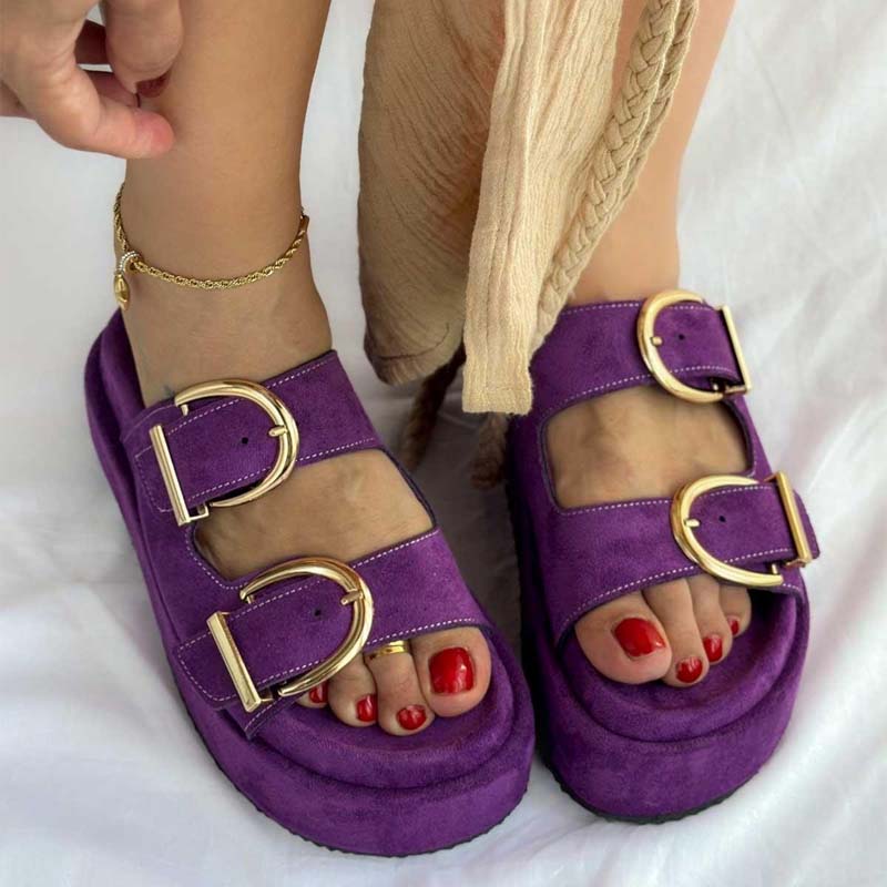 Casual Beach Platform Buckle Slippers