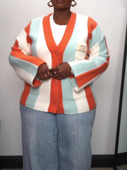 Contrast Bohemian Striped Knit Cardigan