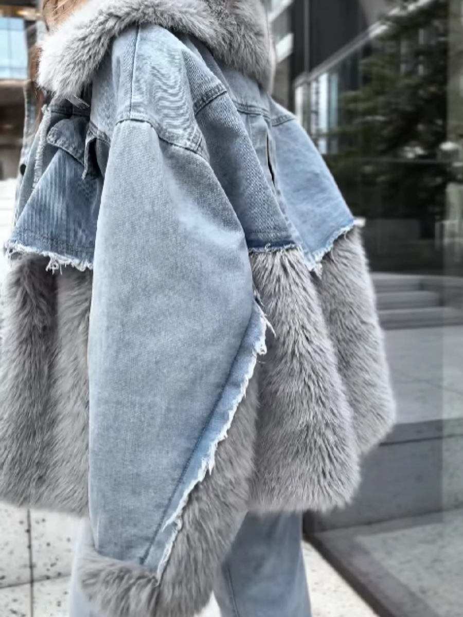 Denim Patchwork Plush Jacket