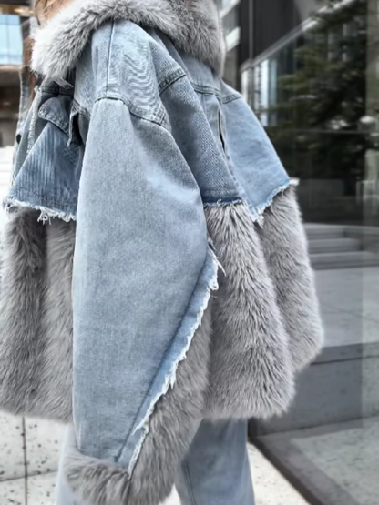 Denim Patchwork Plush Jacket