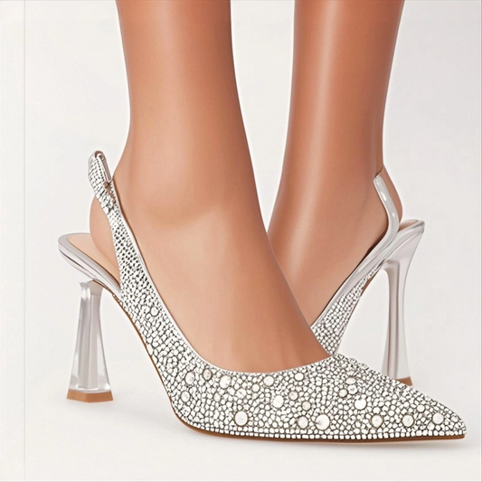 Sparkling Crystal Embellished Slingback Pumps