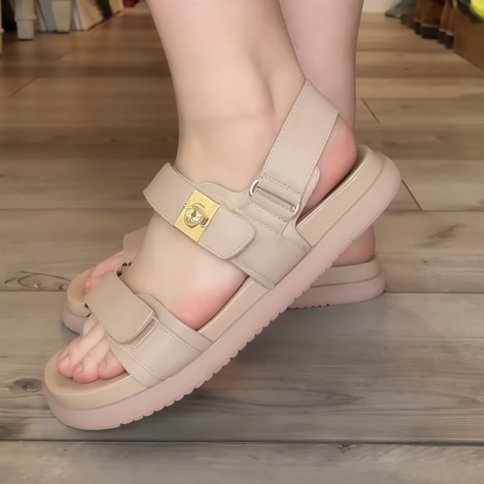 Elegant Beige Buckle Platform Sandals