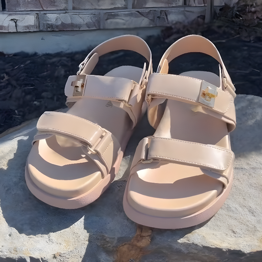 Elegant Beige Buckle Platform Sandals