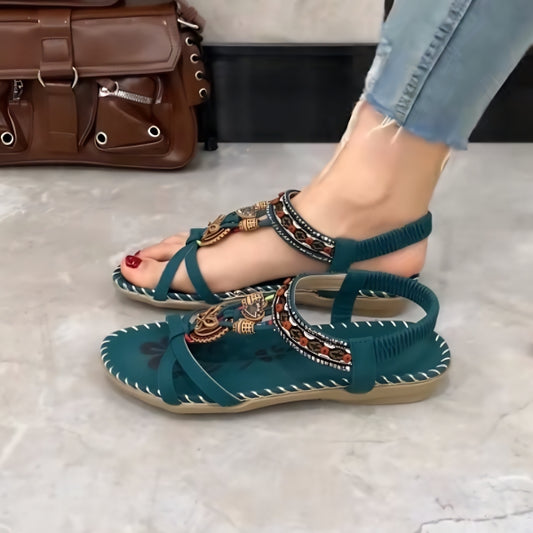 Chic Embellished Green Strappy Sandals