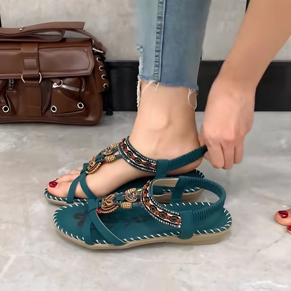 Chic Embellished Green Strappy Sandals