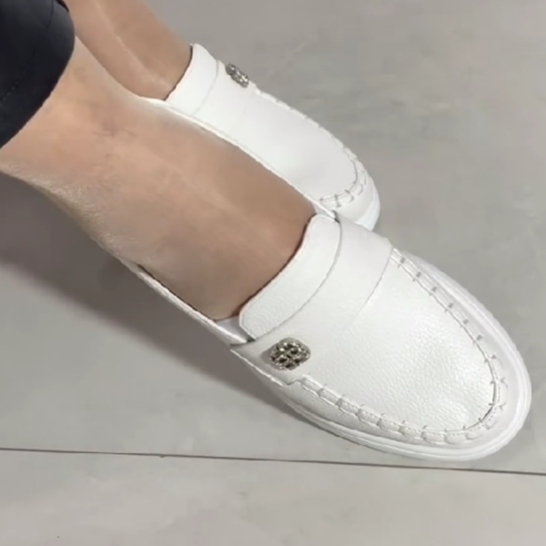 White Slip - On Loafers with Embellishment