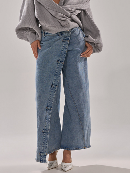 Loop-Waist Button Wide-Leg Jeans