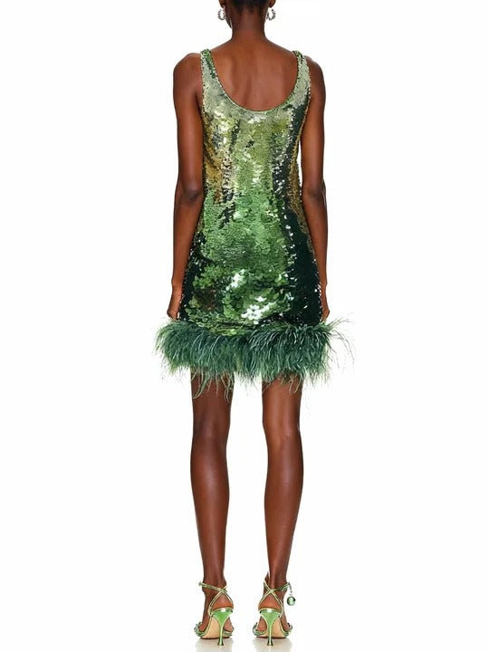 Sequined Feather Party Mini Dress