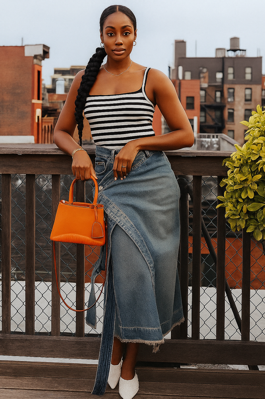 Lace-up Wrap Denim Skirt