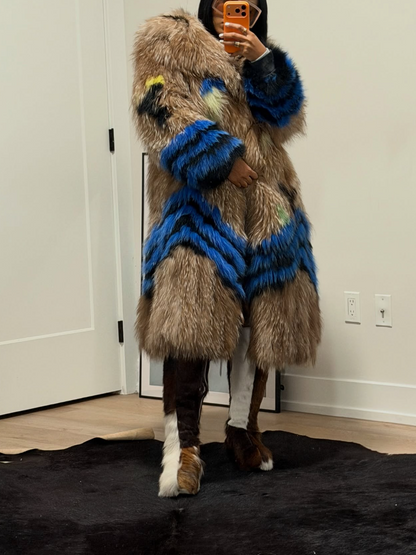 Contrast Faux Fur Coat