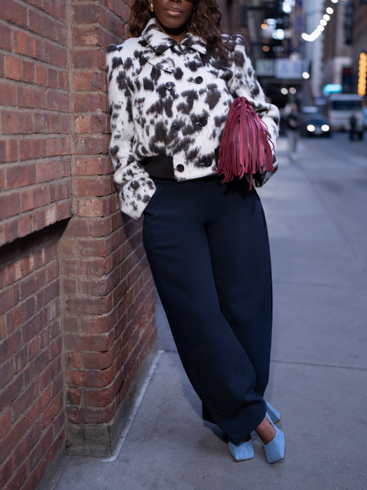 Dairy-Print Faux-Hair Short Suit