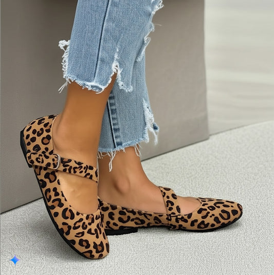 Stylish Leopard Print Strap Flats