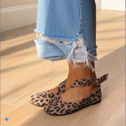 Stylish Leopard Print Strap Flats