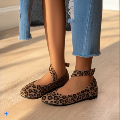 Stylish Leopard Print Strap Flats