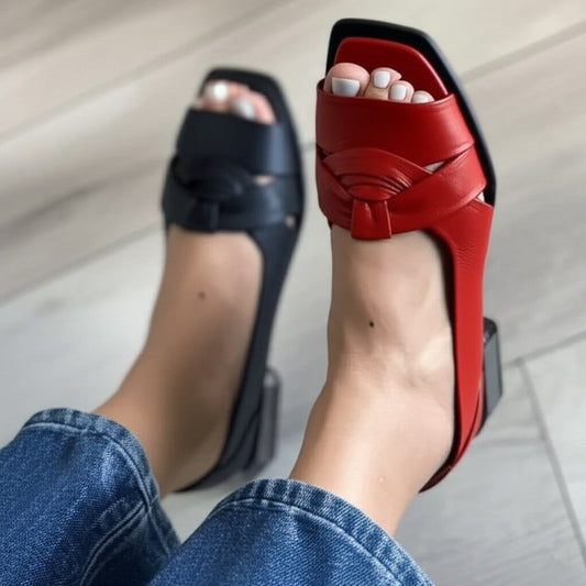 Square-toe Fishmouth Low-heel Single-layer Shoes