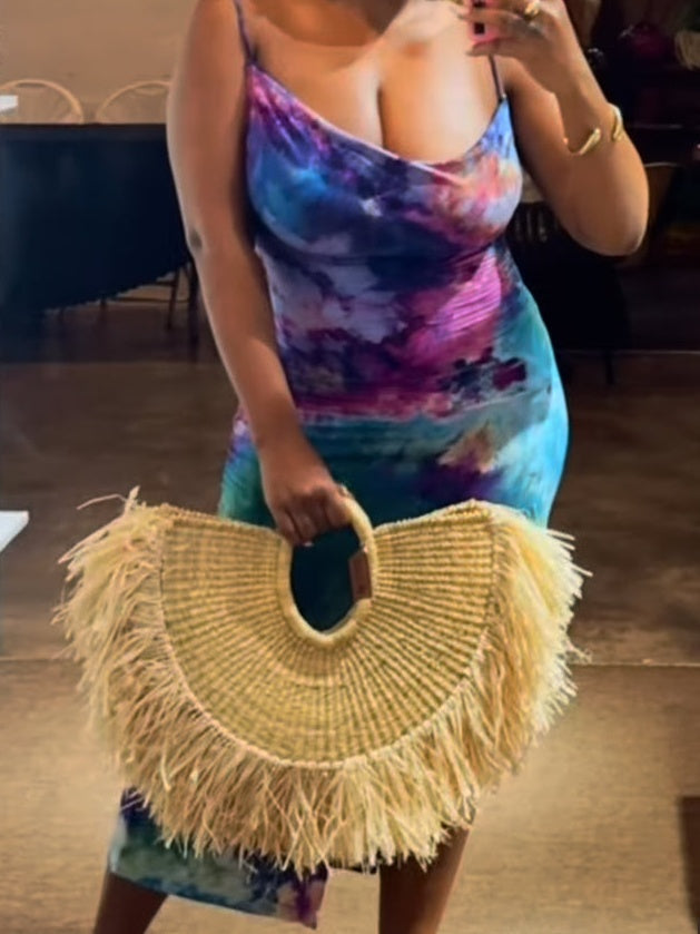 Tassel Handheld Straw Woven Bag Holiday Travel Woven Bag