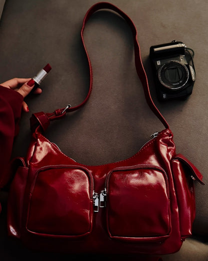 Multi-Pocket Sling Bag In Red