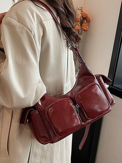 Multi-Pocket Sling Bag In Red