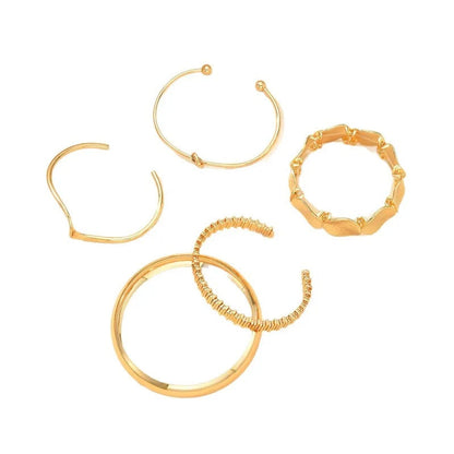5pcs Vintage Exaggerated Luxury Geometric Design Wide Metal Gold Bangle Set