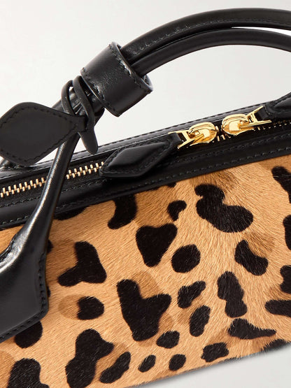 Leather-trimmed Leopard-print Calf Hair Clutch