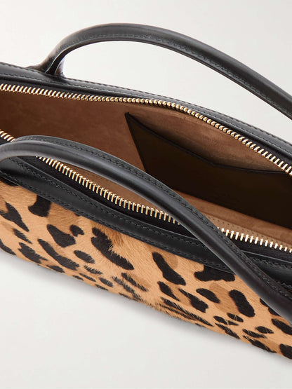 Leather-trimmed Leopard-print Calf Hair Clutch