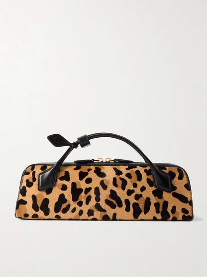Leather-trimmed Leopard-print Calf Hair Clutch