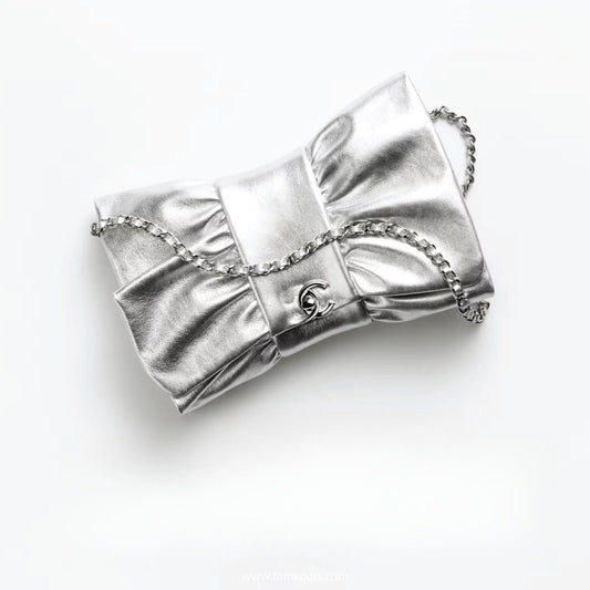 Metallic Lambskin Silver Clutch
