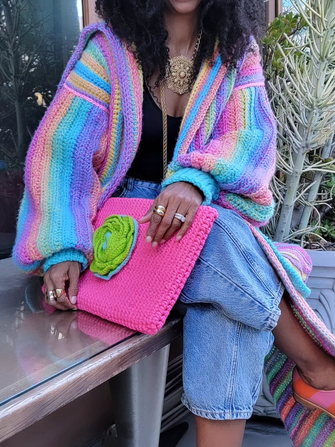 Rainbow Striped Open Front Long Sleeve Cardigan