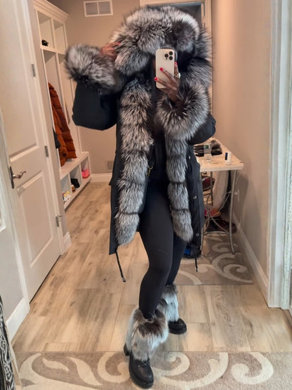 Faux Fox Fur Warm Hooded Collar Fur Coat