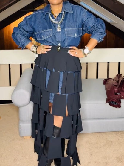 Rectangle Tassel Details High Waist Skirt