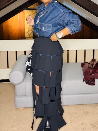 Rectangle Tassel Details High Waist Skirt