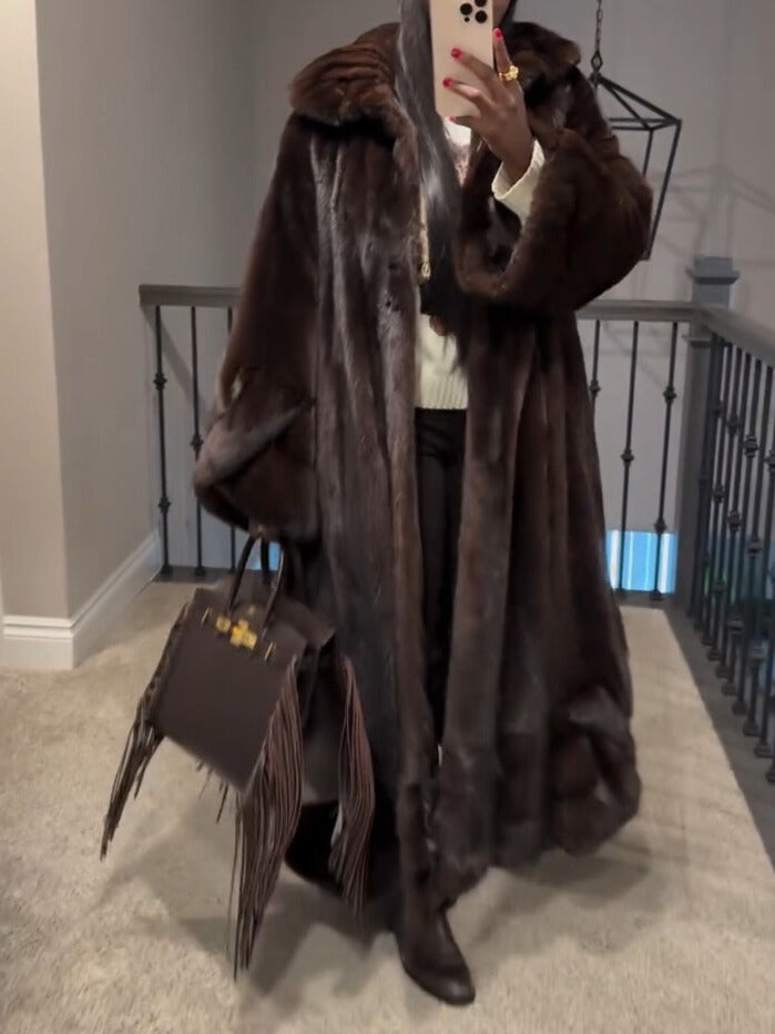 Dark Brown Faux Fur Longline Hooded Coat